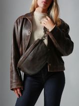 Leather Cow Belt Bag Basilic pepper Brown cow BCOW54-vue-porte