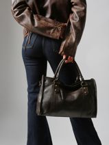 Top Handle Cow Leather Basilic pepper Brown cow BCOW22-vue-porte