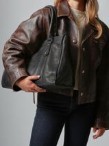 Shoulder Bag Cow A4 Leather Basilic pepper Black cow BCOW31-vue-porte