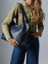 Sac Port paule Caviar Cuir Milano Bleu caviar CA25061-vue-porte