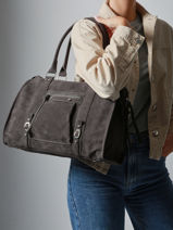 Shoulder Bag Velvet Miniprix Gray velvet F7509-vue-porte