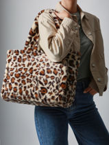 A4 Size Shoulder Bag Fur David jones Beige fur CM7878-vue-porte