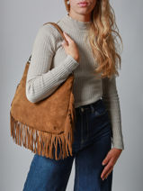 Sac Bandoulire Velvet Cuir Milano Marron velvet VE241117-vue-porte