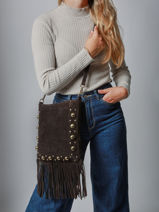 Shoulder Bag Velvet Leather Milano Brown velvet VE25061-vue-porte