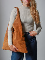 Shoulder Bag A4 Velvet Leather Milano Brown velvet VE25069-vue-porte