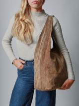 Shoulder Bag Velvet Leather Milano Gray velvet VE25065-vue-porte