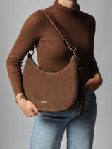 Shoulder Bag Suede Leather Lancaster Brown suede 82-vue-porte