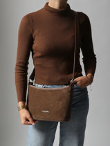 Shoulder Bag Suede Leather Lancaster Brown suede 80-vue-porte