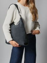 Shoulder Bag Leather Leather Biba Blue leather JAP2L-vue-porte