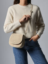 Shoulder Bag Velvet Leather Milano Beige velvet VE25062-vue-porte