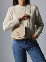 Sac Bandoulire Velvet Cuir Milano Beige velvet VE25063-vue-porte