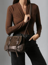 Shoulder Bag Vintage Leather Mila louise Brown vintage 3677XV-vue-porte
