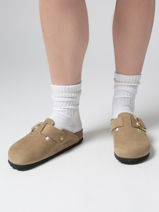 Slippers Boston Big Buckle In Leather Birkenstock Beige women 1030425-vue-porte