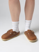 Slippers Boston Big Buckle In Leather Birkenstock Brown women 1030446-vue-porte
