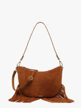 Sac Port paule Lune Franges Cuir Nat et nin Marron vintage FRA
