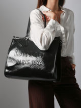 Zipped Tote Bag In Naplack Leather Lancel Black cabas d