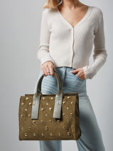 A4 Size Satchel Stud David jones Green stud CM7868-vue-porte