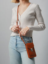 Leather Phone Bag Paul marius Brown vintage TELEPHON-vue-porte