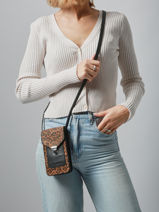 Le Porte-t�l�phone L�opard Cuir Paul marius Noir leopard TELEPLEO-vue-porte