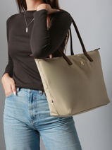 A4 Size Shoulder Bag Popette Nylon Tommy hilfiger Beige popette AW17711-vue-porte
