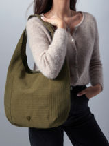 Shoulder Bag Velours Le voyage en panier Green velours AHP243-vue-porte