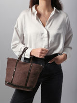 Petit Cabas Zipp Lin Et Paillettes Vanessa bruno Marron cabas lin 31V40435-vue-porte