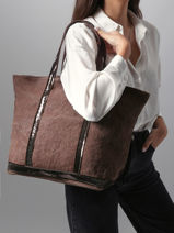 Zipped Linen Tote Bag Le Cabas Sequins Vanessa bruno Brown cabas lin 31V40409-vue-porte