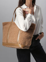 Large Shearling Leather Le Cabas With Zip Vanessa bruno Brown cabas 15V40409-vue-porte