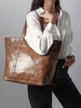 Small Leather Le Cabas Tote Bag With Strap Vanessa bruno Brown cabas cuir 82V40409-vue-porte