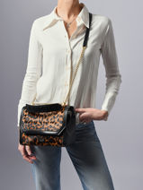 Leather Ninon Leopard Top-handle Bag Lancel Brown ninon A13751-vue-porte