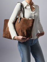 Sac Port paule Folk Light Cuir Gerard darel Marron folk light DCS45405-vue-porte