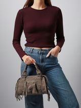 Shoulder Bag Velvet Leather Milano Brown velvet VE24093-vue-porte