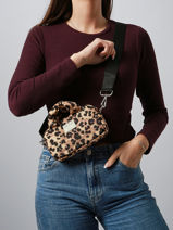 Shoulder Bag Feline Recycled Polyester Wouf Brown feline BM250020-vue-porte