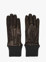 Mens Leather Gloves With Wool Cuff Omega Black men gloves TIGE