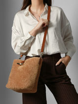 Longchamp Le roseau shearling Sacs port travers Marron-vue-porte