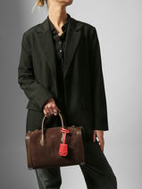 Medium Suede Leather Bcbg Bowling Bag Lancel Brown bcbg A13693-vue-porte