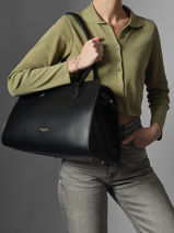 Shoulder Bag Donna Hopper Leather Lancaster Black donna hopper 122-vue-porte