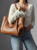 Sac Port� �paule Foulonne Double Louisa Cuir Lancaster Marron foulonne double louisa 90-vue-porte