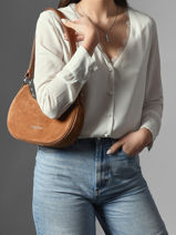 Shoulder Bag Suede Leather Lancaster Beige suede 81-vue-porte