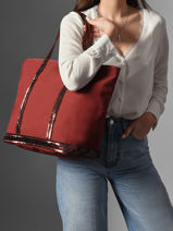 Large Zipped Shoulder Bag Le Cabas Sequins Vanessa bruno Red cabas 1V40409-vue-porte