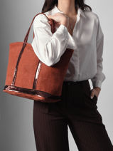 Medium Zipped Le Cabas Tote Bag Linen Sequins Vanessa bruno Orange cabas lin 31V40378-vue-porte