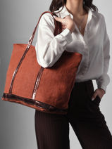 Zipped Linen Tote Bag Le Cabas Sequins Vanessa bruno Red cabas lin 31V40409-vue-porte
