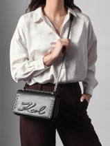 Leather K Signature Studs Crossbody Bag Karl lagerfeld Black k signature B1W30049-vue-porte
