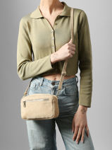 Sac Bandouli�re Velvet Cuir Milano Beige velvet VE25115-vue-porte