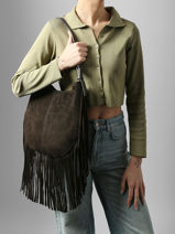 Shoulder Bag Velvet Leather Milano Brown velvet VE25112-vue-porte