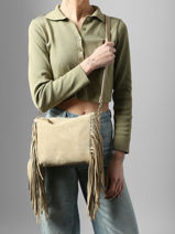 Shoulder Bag Velvet Leather Milano Beige velvet VE25113-vue-porte
