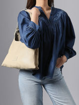 Shoulder Bag Seam Leather Basilic pepper Beige seam BSEA05-vue-porte