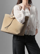Longchamp Le roseau toile Sacs port� main Beige-vue-porte