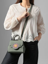 Leather Yumi Mandala Top-handle Bag Nathan baume Green mandala 4M-vue-porte