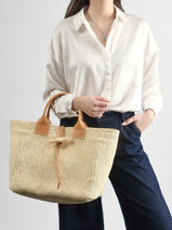 Longchamp Le roseau raphia Sacs port� main Beige-vue-porte